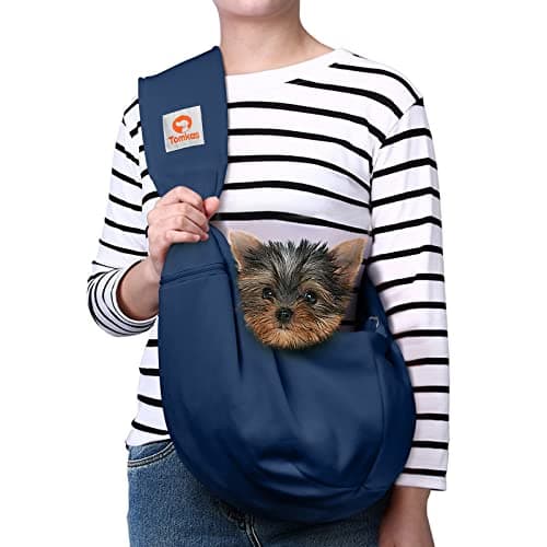 Tomkas Small Dog Sling Carrier - Zipper pocket & Adjustable strap - for 3 - 10 lbs pets(Dark Blue)