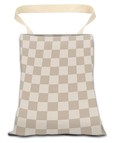 ANKVRP Car Trash Can Durable Hanging Car Trash Garbage Bag Cute Automotive Garbage Cans Organizer Luxury Beige Checkerboard