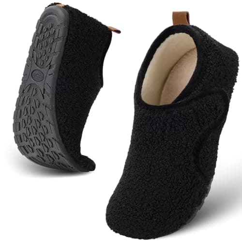 Ultrafun House Slippers for Women Men Slip on Barefoot Slippers Socks Soft Lightweight Rubble Sole House Shoes Indoor/Outdoor (Black, 7.5-8.5 Women/5.5-6.5 Men)