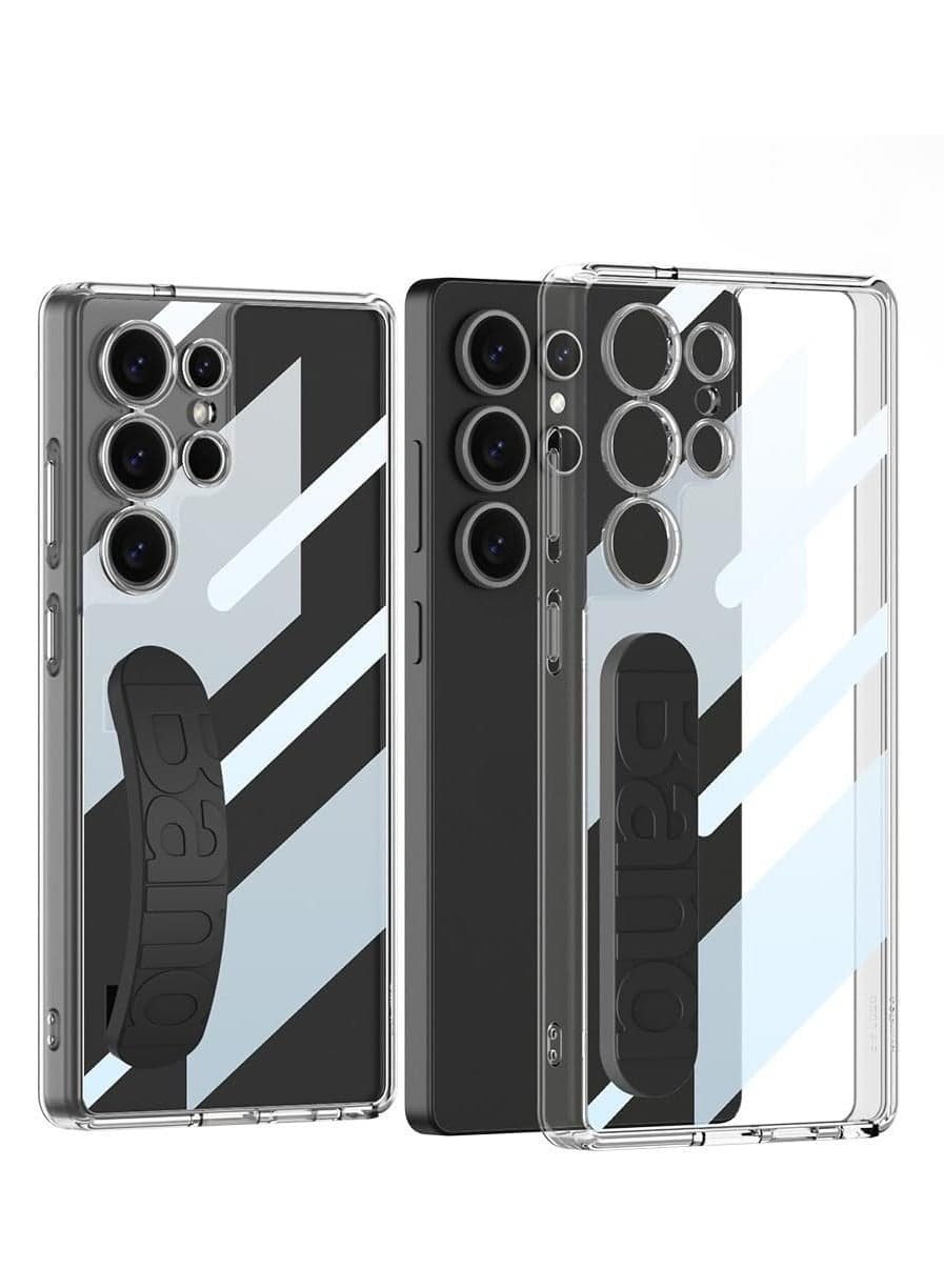 Transparent Case Compatible with Samsung Galaxy S25 Ultra, with Elastic Silicone Wristband, Clear Bumper Shell Seismic and Anti Fall Cover for Samsung Galaxy S25 Ultra (Black)