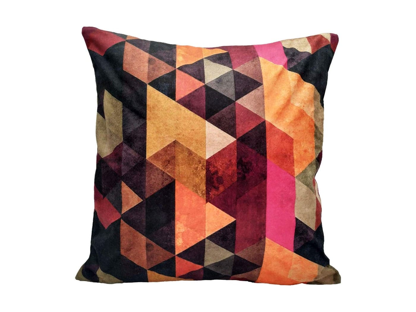Khooti Velvet Cushion Cover, 16x16 (Triangular Orange)(Pack of 1)