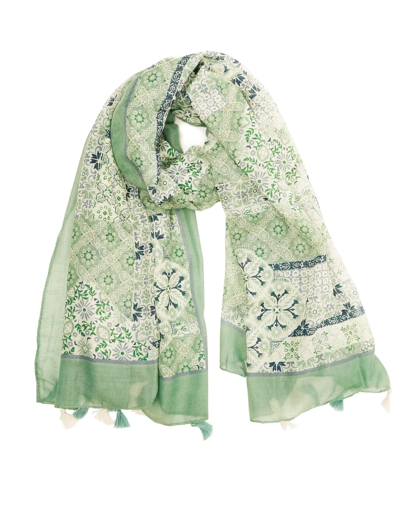 YOUR SMILE Large Boho Scarf for Women Lightweight Floral Printed Scarves Fall Winter Fashion Fringed Shawl wraps (02 Light Green)