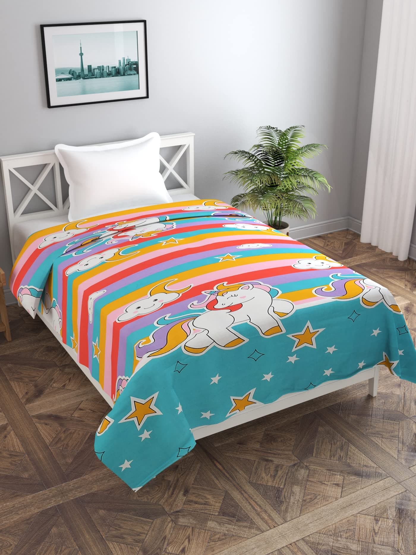 MORADO Glace Cotton Single Bed Quilt Cover/Duvet Cover/Rajai Cover/Blanket Cover with Zipper (60x90 Inches, Multicolor Cartoon Print)