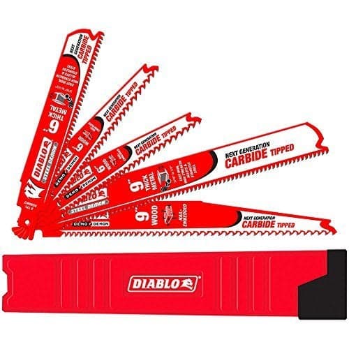 Diablo Steel Demon/Demo Demon Reciprocating Saw Blade Set, Cuts Nail-Embedded Wood & Thick Metal - Carbide Teeth, 6"/9" Lengths, 5-Pieces Blade Variety Pack - DS005SC