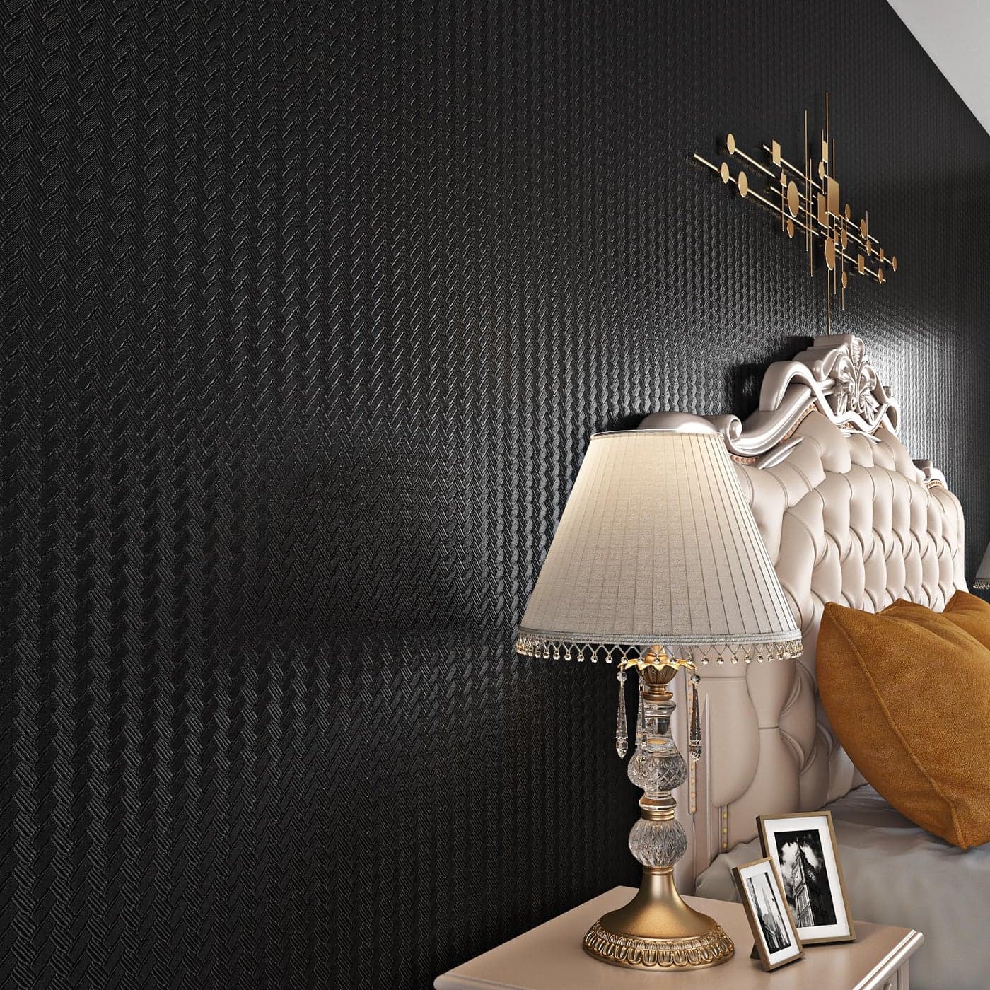 Livelynine Textured Rattan Wallpaper Black Peel and Stick Wall Paper for Bathroom Kitchen Cabinet Covering Waterproof Black Contact Paper for Cabinets 158x788 Modern Matte Basket Weave Pattern