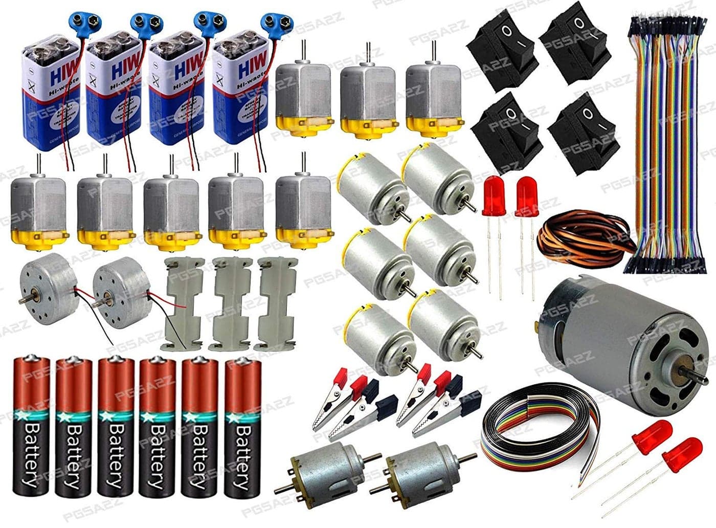 PGSA2Z New Science Projects DC Motor Kit with 6-Pieces Small Electronic and Cylindrical, 2-Piece6-9 V and 2-Piece 3-9V Dual Shaft Toy DC Motor
