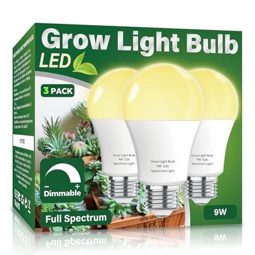 Wiyifada 3 Pack Full Spectrum Grow Light Bulbs,A19 Grow Lights for Indoor Plants,Dimmable E26 9W Grow Bulb Replace up to 100W,Plant Lights for Indoor Growing,Flowers,Greenhouse,Indore
