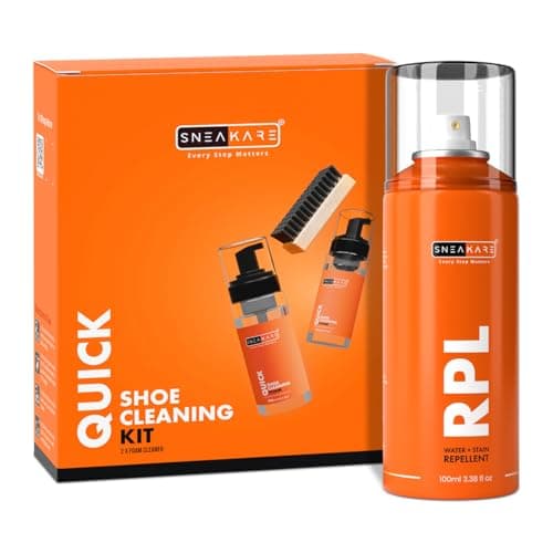 SNEAKARE Quick Kit With Foam Cleaner - Contains 2 x 150ml Foam Shoe Cleaner, Medium Brush & RPL Aerosol Spray for Sneakers, White Shoes, Leather, Suede, Nubuck, Canvas - Shoes Cleaning Kit for Travel