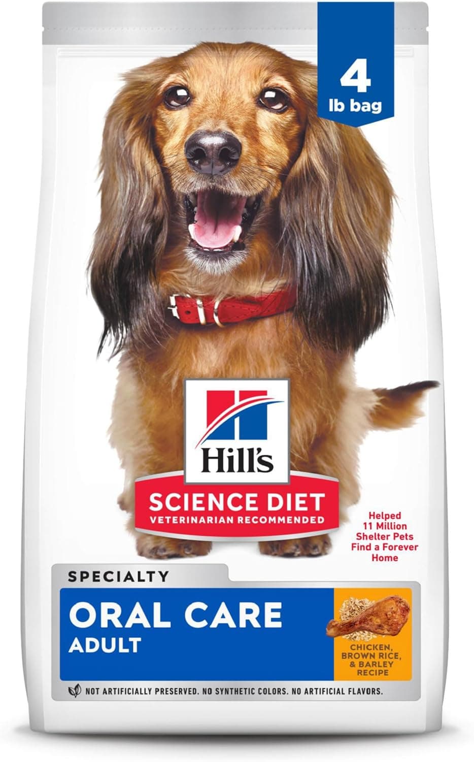 Hills Science Diet Oral Care Adult 16 Plaque Tartar Buildup Support Dry Dog Food Chicken Rice Barley 4 lb Bag