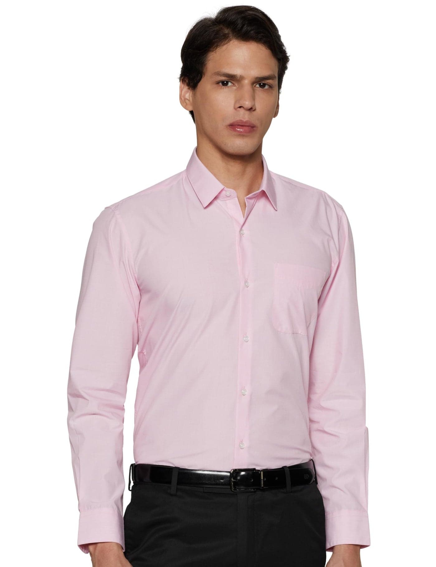 Peter England Men's Everday Regular Fit Solid Shirt | Cotton Rich | 5-Pin Pocketing, Pink