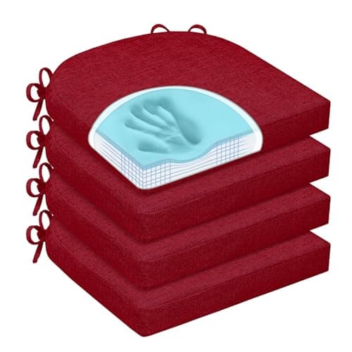 HOMELYSIAN Chair Cushions for Dining Chairs, Non Slip Chair Pads with Ties and Washable Covers, Memory Foam Kitchen Chair Cushions Set of 4, 16"X16"X2.5", Red