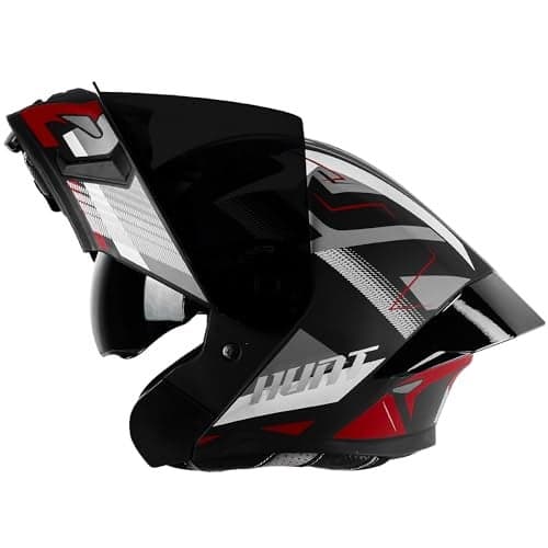 Steelbird SBA-20 Hunt ISI Certified Flip-Up Graphic Helmet for Men and Women with Inner Smoke Sun Shield (Medium 580 MM, Matt Black Maroon with Black Spoiler and Smoke Visor)