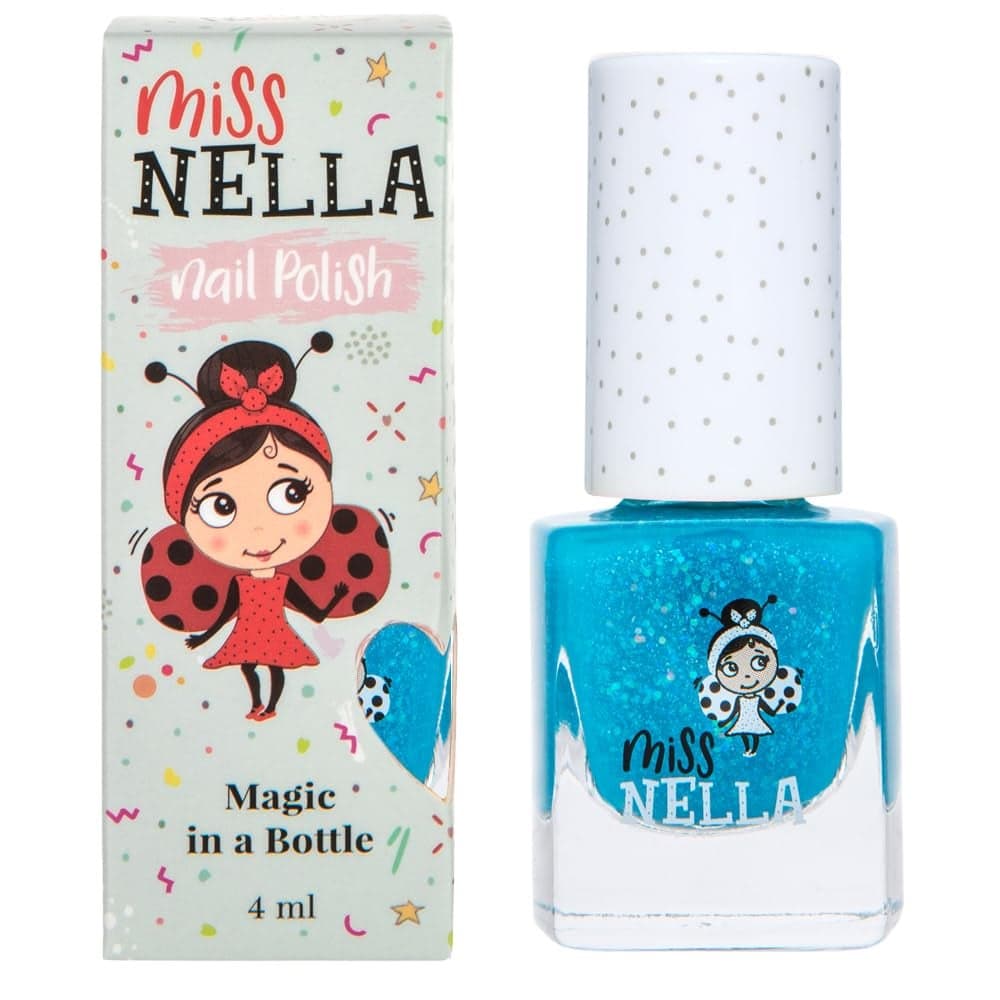 MISS NELLA UNDER THE SEA Safe Special Blue Glitter Nail Polish for Kids NonToxic Odor Free Formula for Children and Toddlers Natural Water Based for Easy Peel Off
