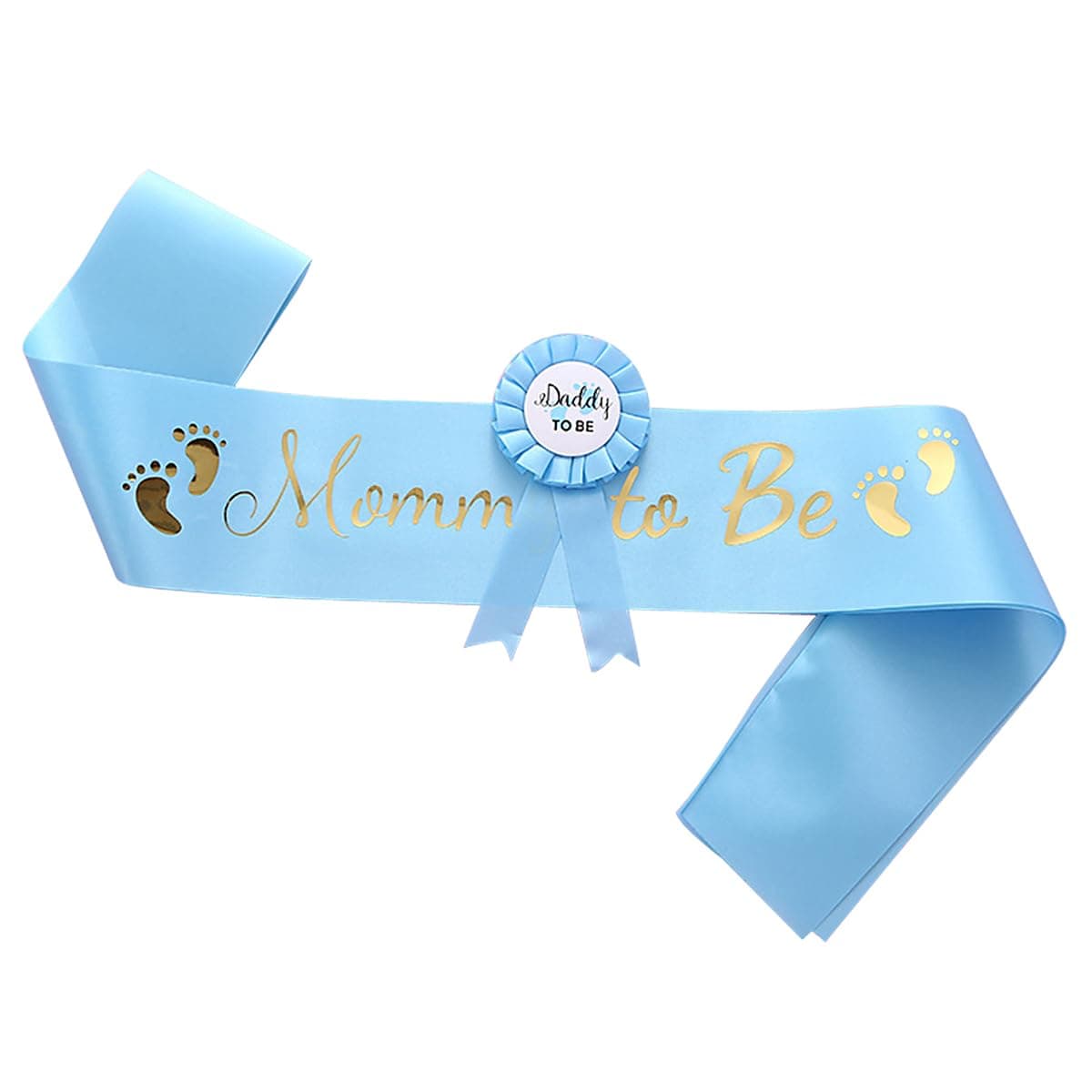 HUKONHEP 2 Packs Blue Baby Shower Sash Mommy to Be Sash and Daddy to Be Badge Baby Shower Decorations for Boys Gender Reveals Gift