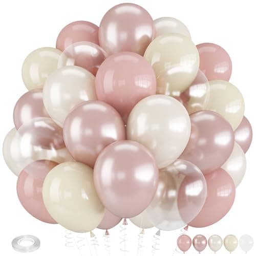 Froova Dusty Pink Balloons 12 Inch Double Stuffed Blush Pale Light Pink and Pearl Balloon Clear Balloon for Women Girls Baby Shower Bridal Shower Wedding Boho Birthday Party Decorations