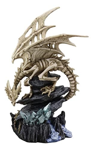 Ebros 10 Tall Gothic Skeleton Bone Dragon Perching On Crystal Cavern Statue Shadow Ghost Alchemy Drake Fantasy Dungeons and Dragons Decor Figurine Ossuary Macabre Halloween Figurine