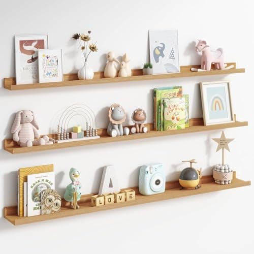 Streem Sheesham Wood Floating Shelves, Wall Shelves Set of 3, Picture Shelf Photo Ledge Shelves for Bathroom Kitchen and Bedroom,Livingroom & Office (Natural, 56 inch)