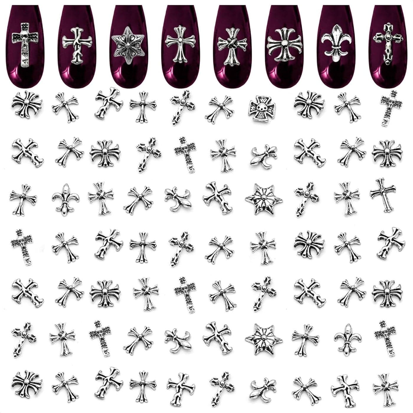 100 Pcs Silver Cross Nail Charms and Gems 3D Acrylic Cross Charms for Nails for DIY Professional Manicure EasytoApply Durable Nail Decorations Versatile for Y2K Nail Studs