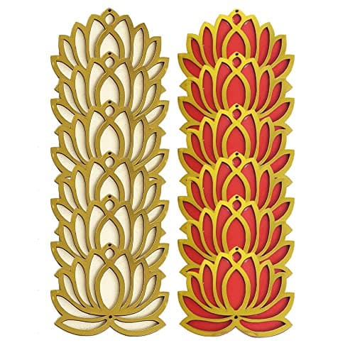 Gift Jaipur Red & Cream Golden Lotus 4 Inch Set of 12 Wooden Cutout DIY Rangoli Kit | Decorations for Diwali, Dusshera Wedding Rangoli, Pooja, Decorations, Festival Gift