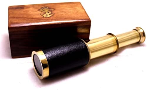 6 Handheld Brass Telescope with Anchor Rosewood Box Rustic Vintage Beautiful Pirate Navigation Glass Optics for Travellers Adventure Enthusiasts Collectible