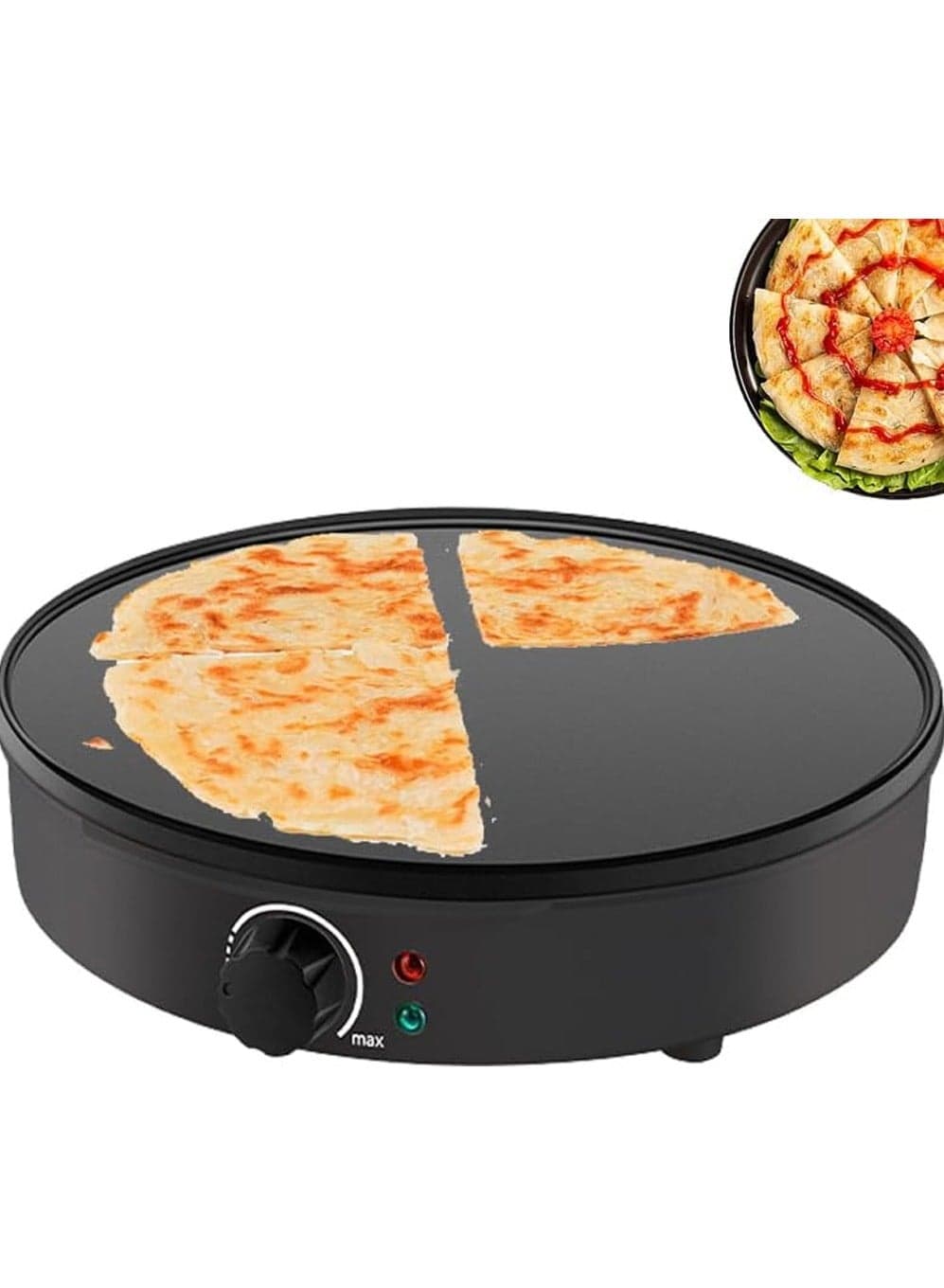 Crepe And Pancake Maker,Non-stick Hotplate, Crepe Making Tools Inc, Adjustable Thermostat, Power On & Temp Indicator Light, Dual Use For Eggs Pancakes