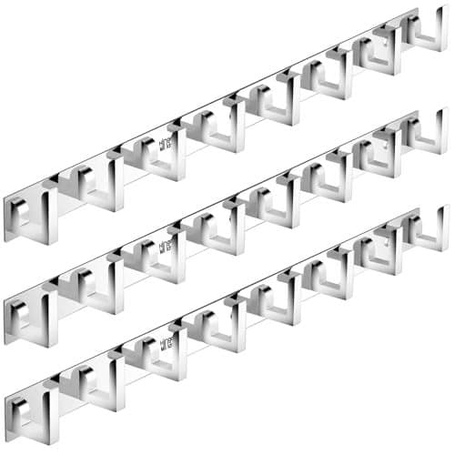 HingeMinds Stainless Steel Cloth Hanger for Wall, Clothes Hook Hangers Door Mounted, Bathroom Hooks for Hanging Towel, Wall Mount Shirt Hangers, Dress Holder Hooks - 8 Pin-XL, Pack of 3, Silver