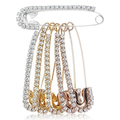 6 Pcs Rhinestone Safety Pins Fancy Safety Pins for Clothes Faux Crystal Brooch Clips for Women Sweater Shirt Dress Hat Scarf Decoration Gold Sliver Rose Gold