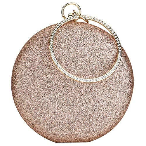 Hurber Women Top Handle Handbags Tote Bag Purse Clutch Bag With Chain Circular Ring With Rhinestone (Rose gold)