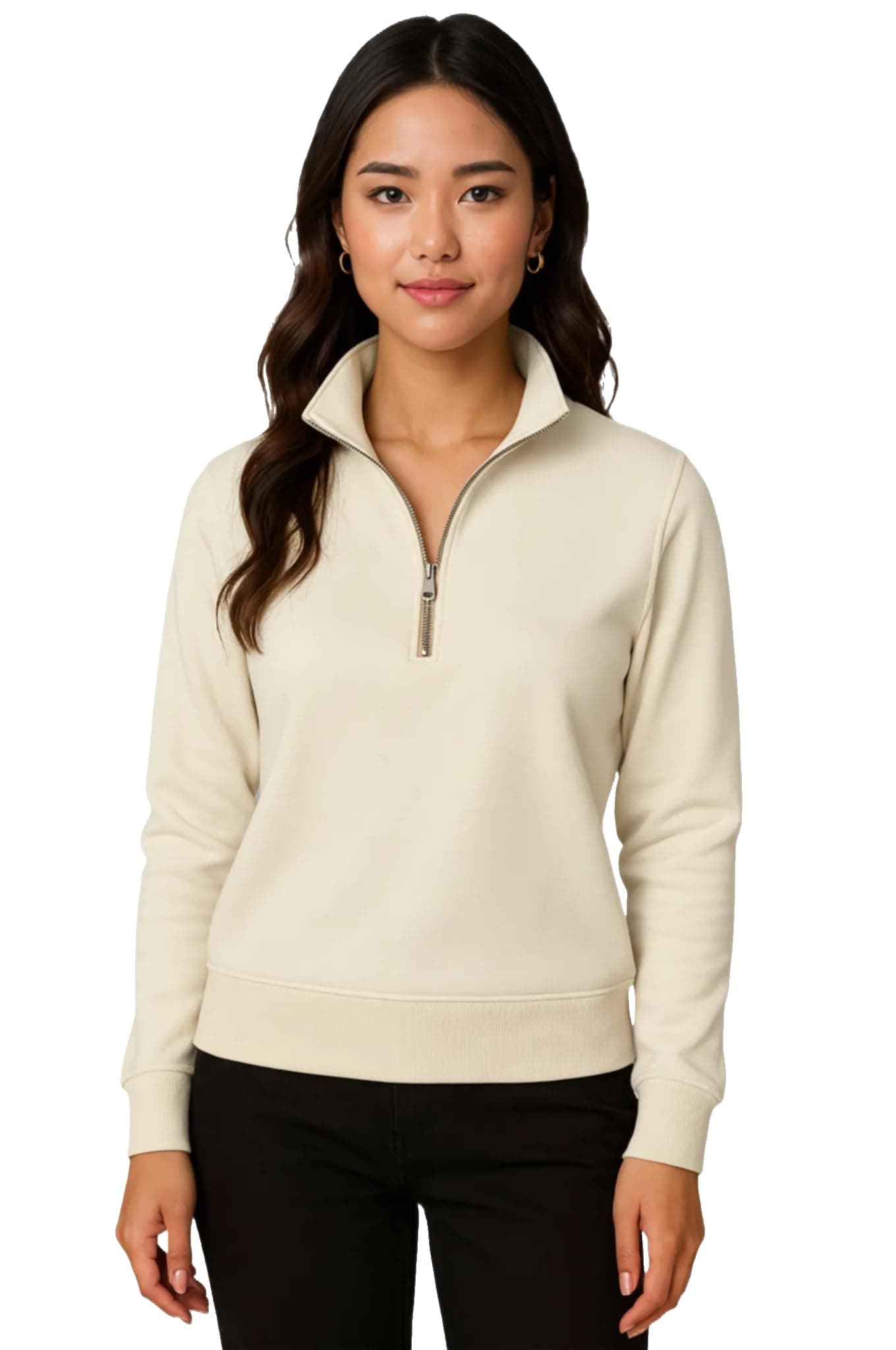 Mack Jonney Women’s Fleece Half-Zip Offwhite Color High Neck Sweatshirt | Warm & Stylish Winter Wear -M4520