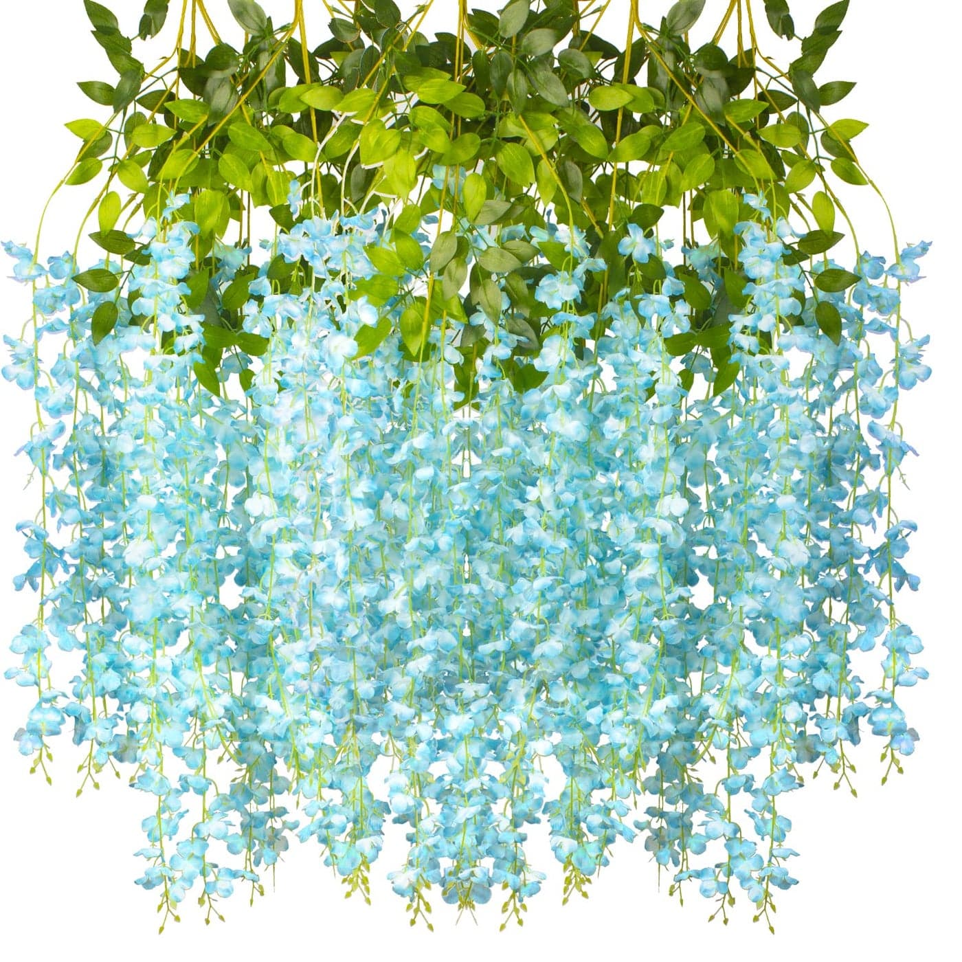 AITISOR 12 Pack Artificial Flowers Silk Wisteria Vine Ratta Hanging Flower Sky Blue