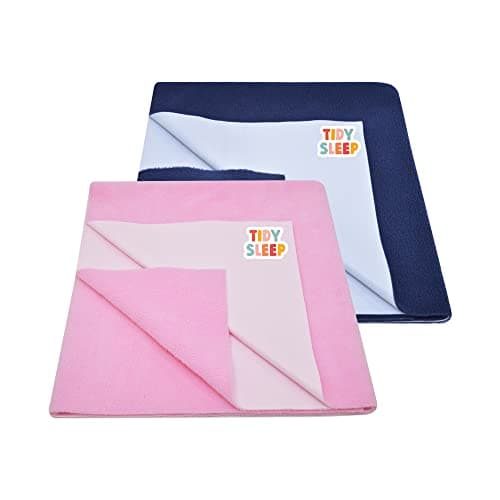 Tidy Sleep Instadry Anti-Piling Fleece Extra Absorbent Quick Dry Sheet for New Born Babies, Cotton Bed Protector Mattress Pack of 2 Baby Pink-Lilac Medium (100x70) cm