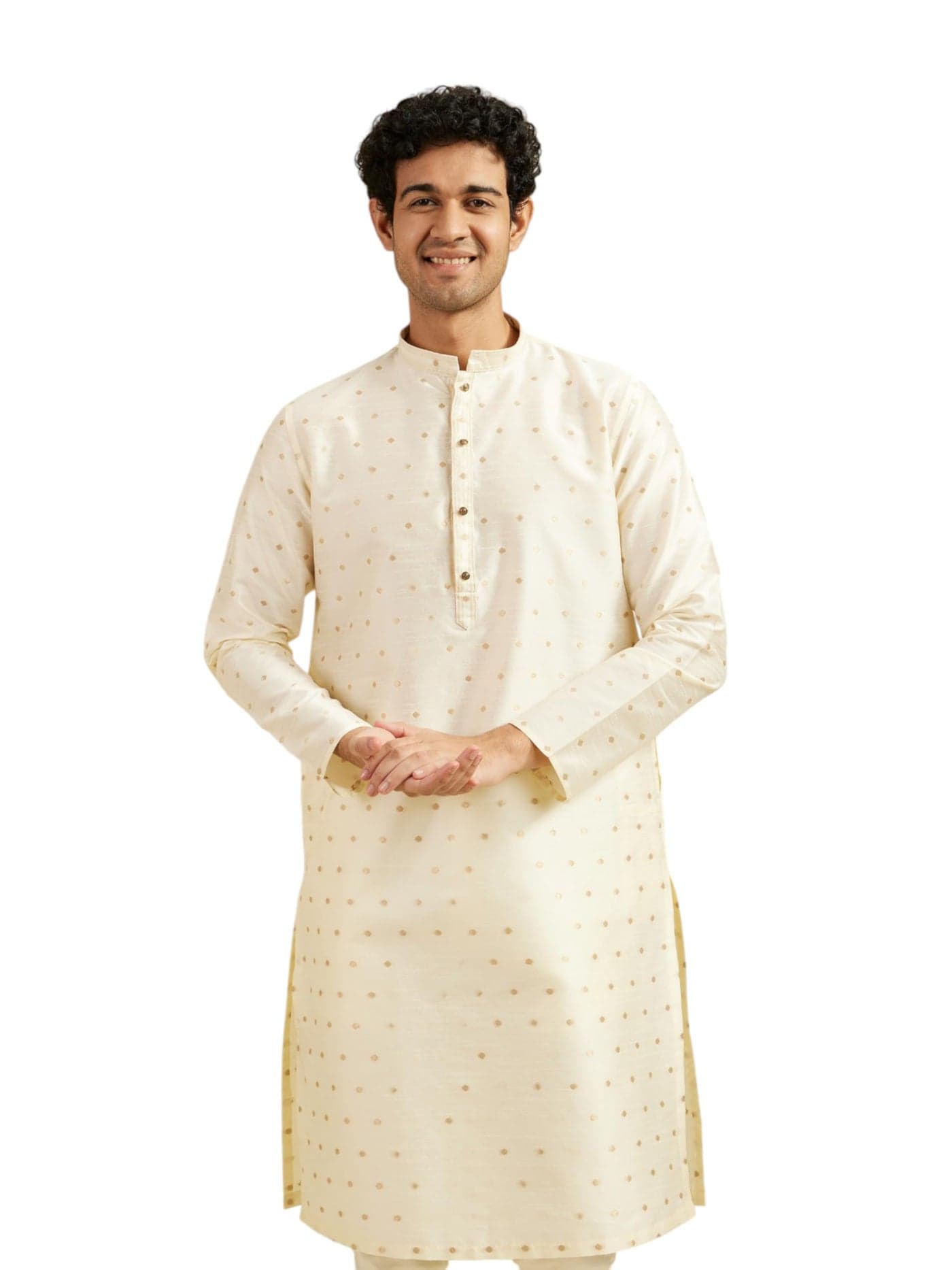 DIWAS BY MANYAVAR Men's Art Silk Self Design Kurta (Cream,XXL)