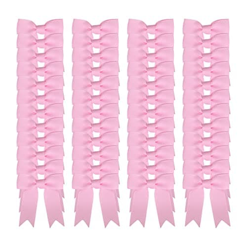 Meseey 50 Pcs 3 Inches Light Pink Grosgrain Ribbon Twist Tie Bows Pretied Bows Premade Craft Bows for Treat Bags Gift Wrapping Basket Wedding Baby Shower Brithday Valentines Day Christmas Party
