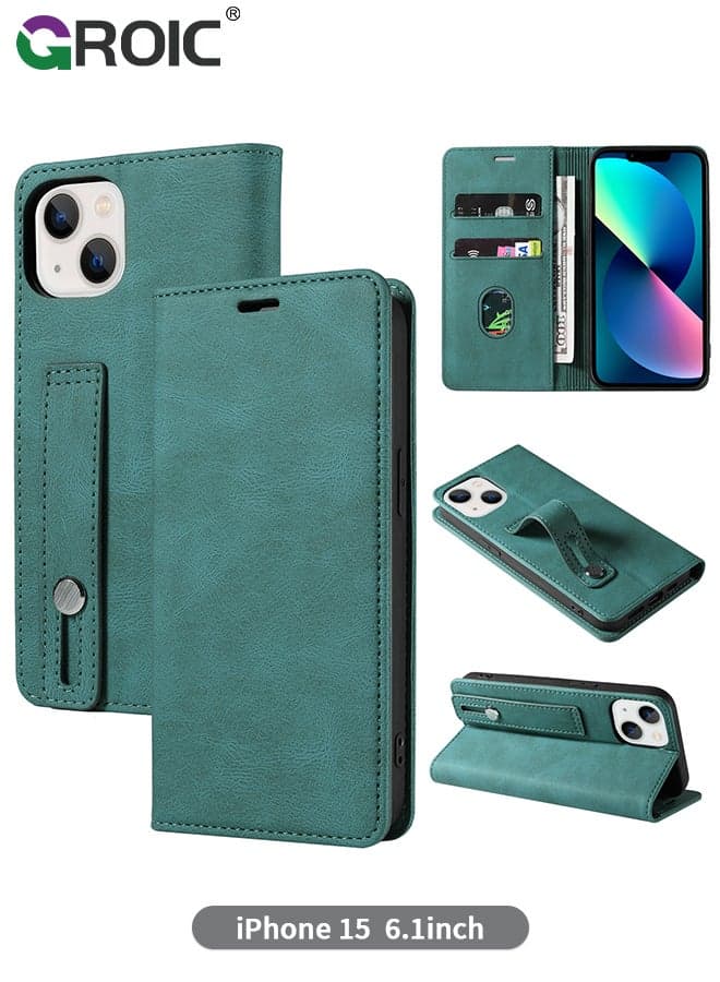 For iPhone 15 Case,Luxury Leather Wallet Cover, Leather Wallet Case Classic Design with Card Slot and Magnetic Flip Flip Folding Case for iPhone 15 Phone Shell 6.1''