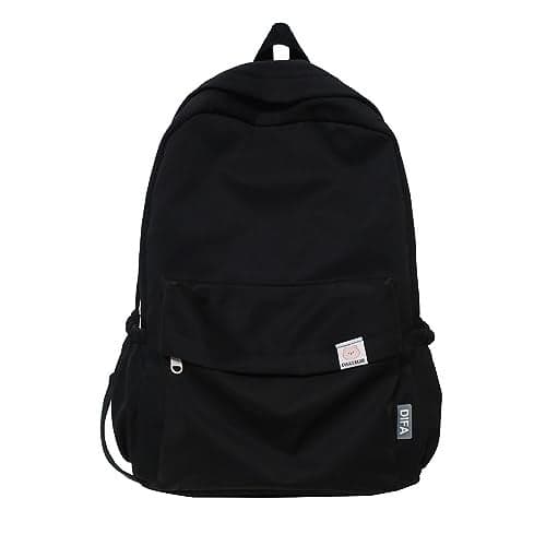 Extolove Cute Aesthetic Backpack Y2K Simple Solid Color Kawaii Backpacks Travel Laptop Backpack (Black)