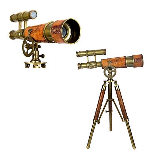Vintage Brass Spyglass Telescope with Tripod 15x Magnification Nautical Scope with Red Leather Wrap Antique Maritime Decor for Home Office Stargazing Collector Gift
