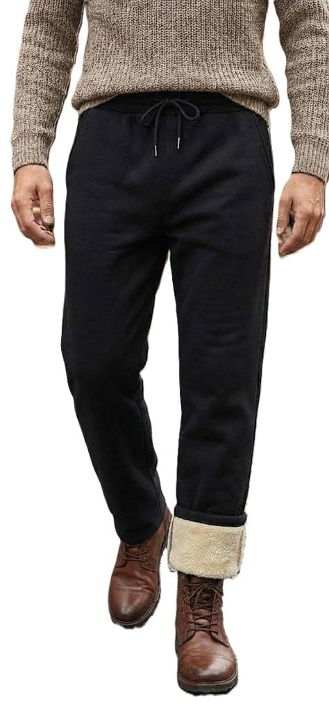 Alexvyan Black (M-Size) Men's Winter Warm Fleece Sherpa Lined Sweatpants Active Thermal Track Pants with Pockets Drawstring Waist Winter Pyjamas & Lounge Pant