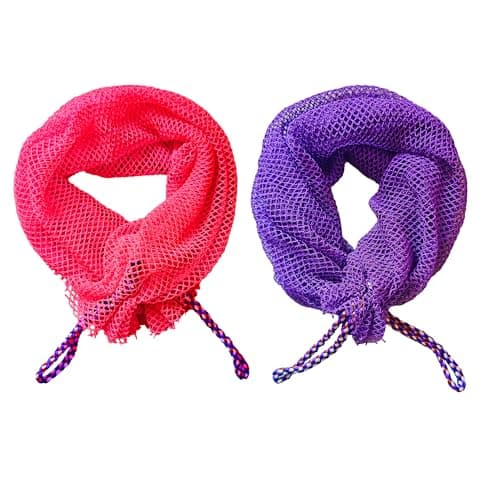 Rope Handles African Exfoliating Net Bath Sponge, Authentic Long Body Scrubber, Premium Nylon Shower Washcloth for Deep Cleansing & Dead Skin Removal - Unisex Spa Bathing Accessory (Rose red & Purple)