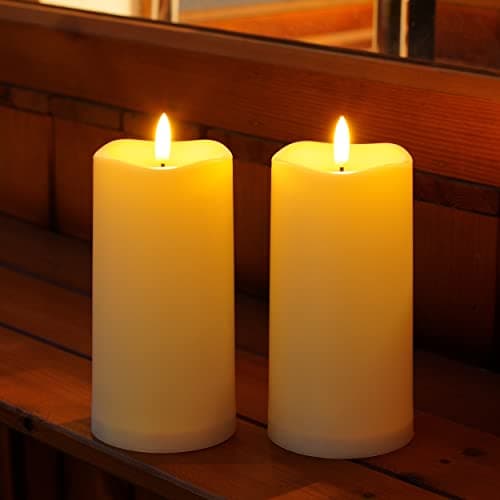 TFROSIM Outdoor Solar Powered Candles, 3" x 6" Ivory White Flickering Flameless Candle Set, LED Rechargeable Pillar Waterproof Candles for Outdoor Lanterns,Patio Decor, Set of 2