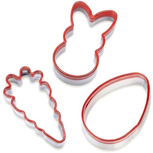 3-Piece Easter Fun Cookie Cutters, Easter Bunny, Egg and Carrot,Heavy Duty Food-Grade Stainless Steel,Unique Design with Protective Red Top PVC