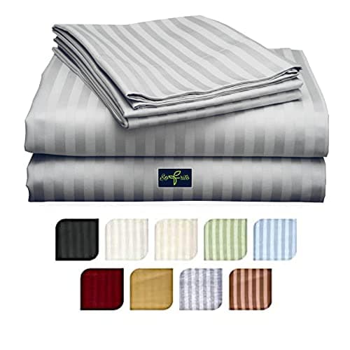 Sofrito Bed Sheet Glace Cotton Striped – 300 TC – Small (60"x90") – with 1 Pillow Cover | Ideal for Hospitals, Clinics, Hostels, PGs, Hotels & Guest Houses | Silver
