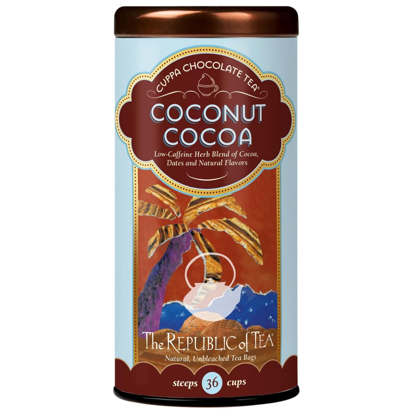 The Republic of Tea Coconut Cocoa Cuppa Chocolate Herb Tea, 36 Tea Bag Tin, Gourmet Low Caffeine Dessert Tea