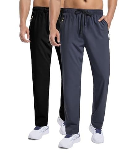 Men's Sweatpants Lightweight Workout Pants with Zipper Pockets Elastic Waist Athletic Pants for Men Exercise Jogging Hiking Black Cool Grey 2XL