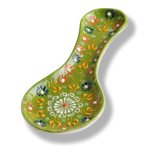 Handmade Spoon Rest, Ceramic Spoon Rest for Stove Top, 10" Spoon Rest for Kitchen Counter, Dishwasher Safe Spoon Holder for Stove, Housewarming Gifts Utensil Rest, Colorful Spoon Rests (Lime Green)