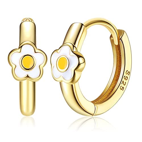 MILACOLATO 925 Sterling Silver Small Hoop Earrings Toddler 18K Gold Plated Daisy Earrings Yellow FLower Huggie Hoop Earrings for Women Hypoallergenic Earrings for Sensitive Ears