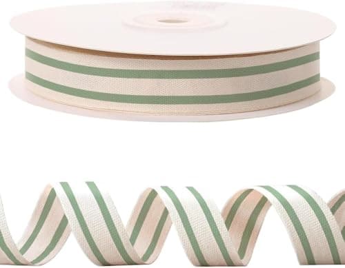 CHMOART 10 Yards 35 Inch Green Natural Cotton Ribbon Double Sided Webbing Straps Ribbons Birthday Wedding Valentines Ribbons for Crafting DIY Sewing Gift Wrapping