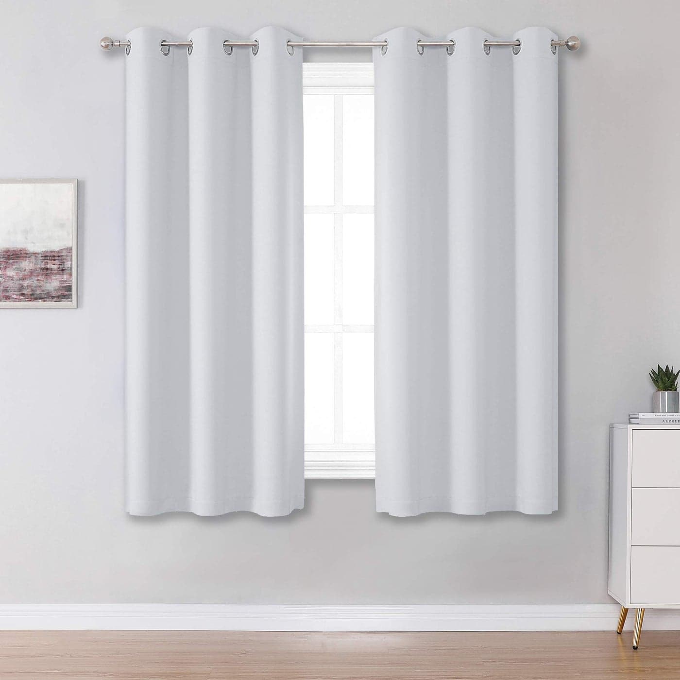 DUALIFE Greyish White Solid Curtain Panels with Grommet for Small Windows 54 Inches Length Thermal Insulated Window Treatment Blackout Curtain Drapes for Bedroom 38x54 Inch Length2 Panels