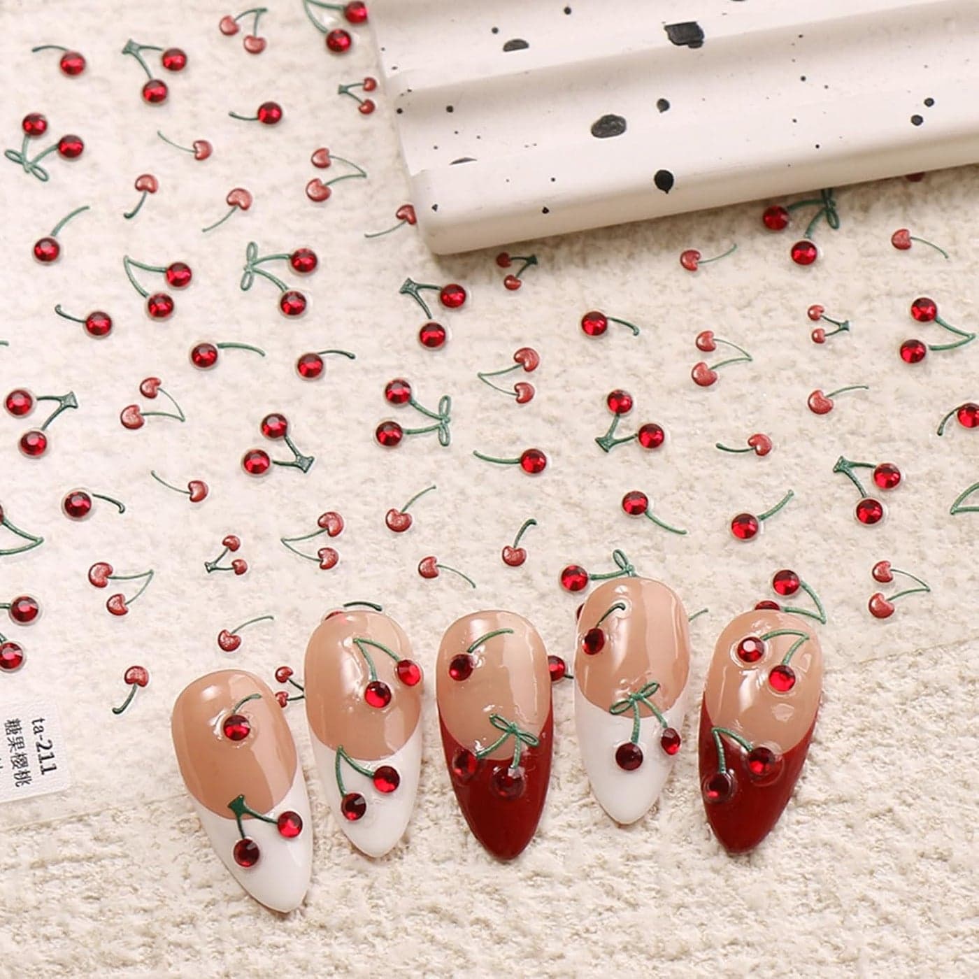 JMEOWIO 3D Embossed Cherry Fruit Nail Art Stickers Decals SelfAdhesive 5D Nail Supplies Nail Art Design Decoration Accessories 1 Sheets