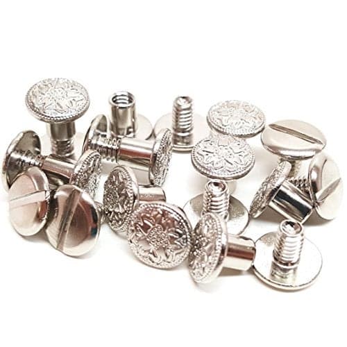 Set of 10, 3/8" Engraved Floral Chicago Screws Nickel Fastener