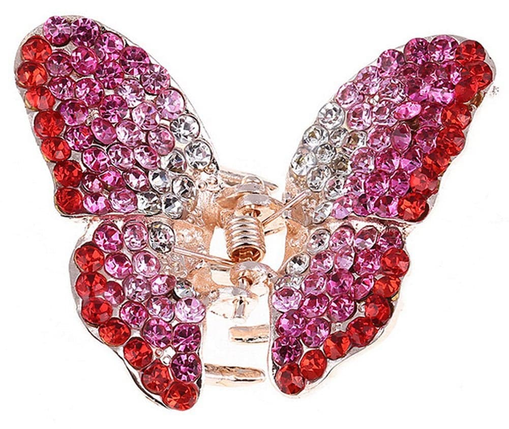Suoirblss 1PC Elegant Butterfly Hairpin Fancy Rhinestones Claw Clip Jaw Clips for Women Lady (Pink)